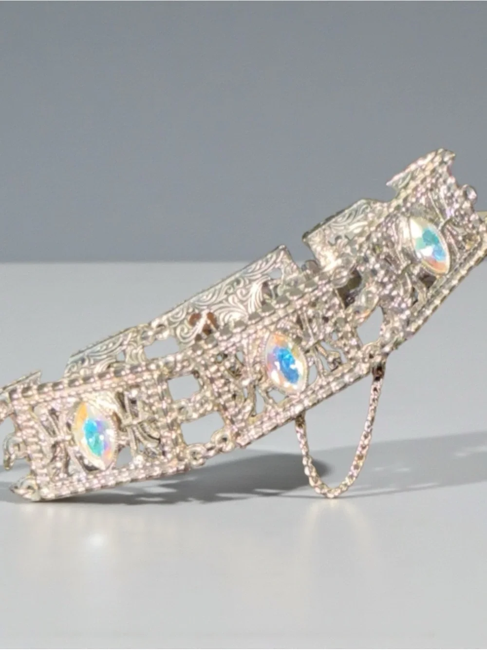 Aurora Borealis Marquise Crystal Filigree Bracelet - Silver Tone